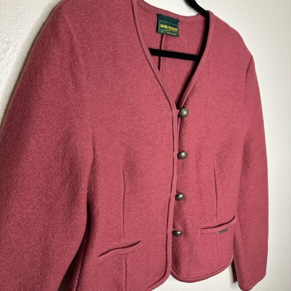 Vintage Geiger Wool Jacket Womens 42 L/XL Austrian Pink Boiled Wool Button Up - Picture 6 of 9